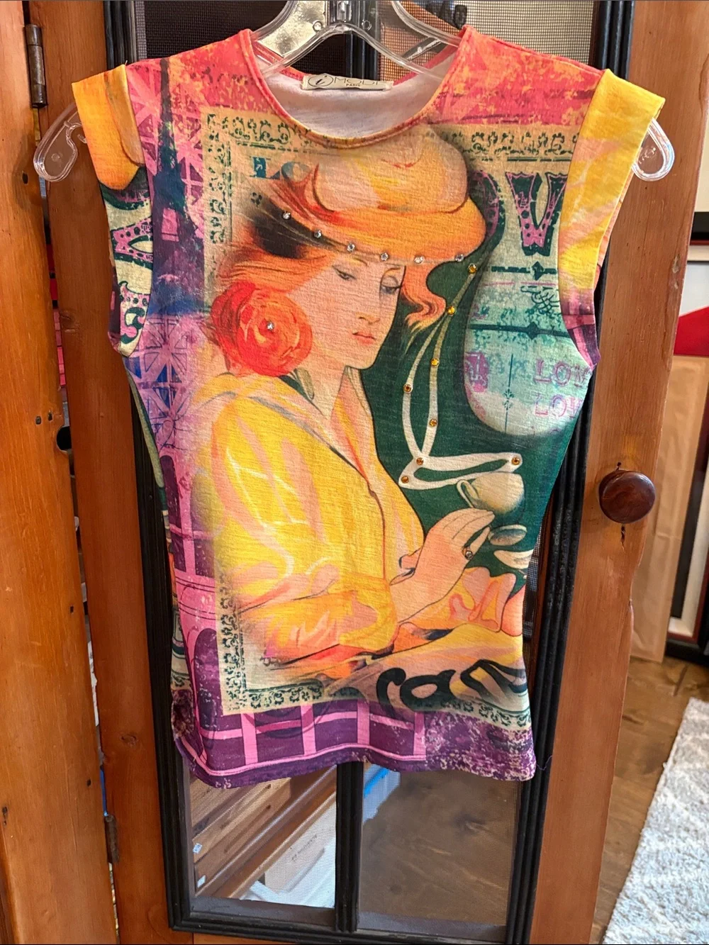 Graphic Art Print Women’s Sleeveless Top - Yellow & Pink - Picture 1 of 2